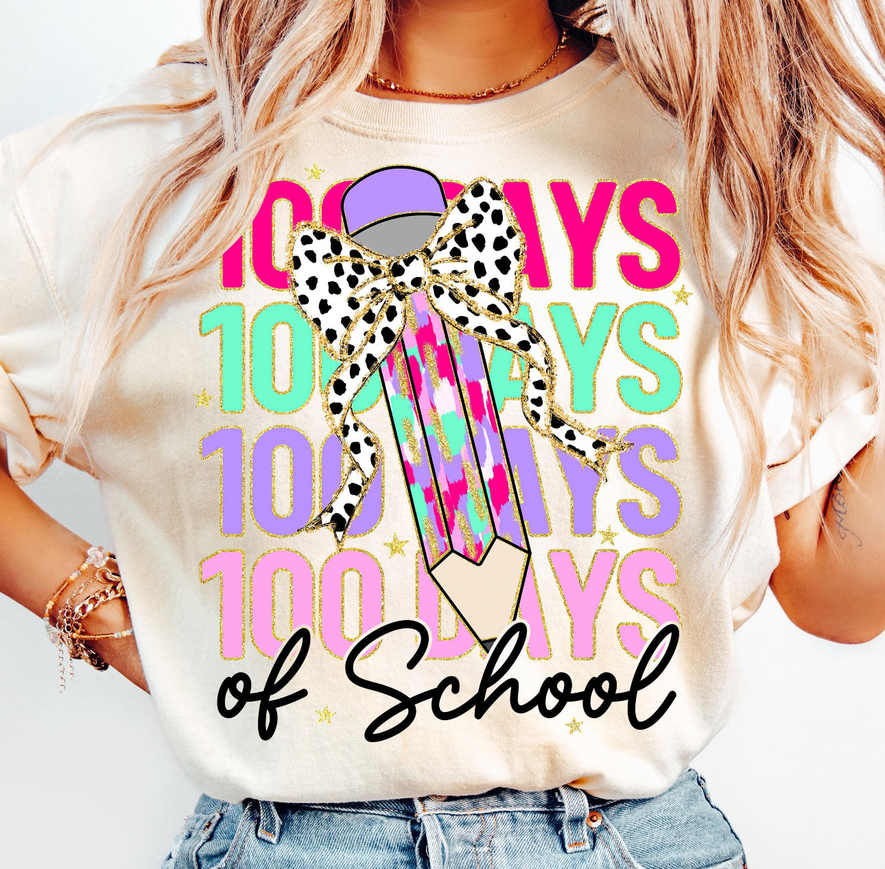100 days of school bow coquette TSHIRT