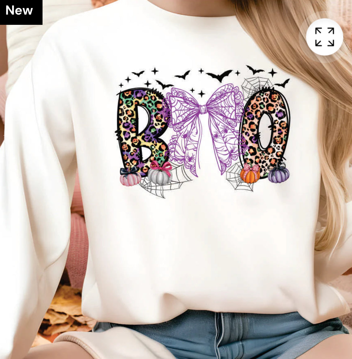 Boo colored leopard letters coquette bow with bats 