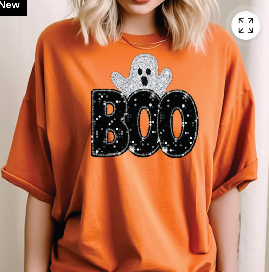 Faux sequin black boo with ghost 