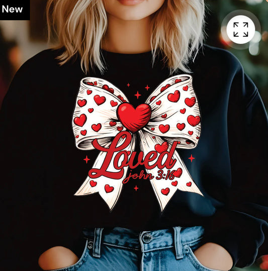 Loved John 3:16 bow coquette TSHIRT